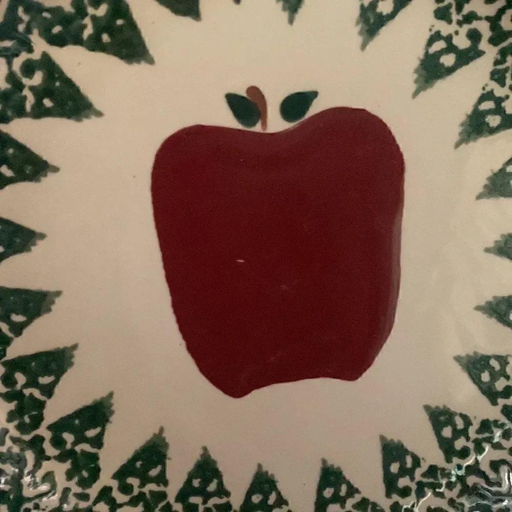 Pie Pan Plate Dish Spongeware Pottery Apple Farmhouse